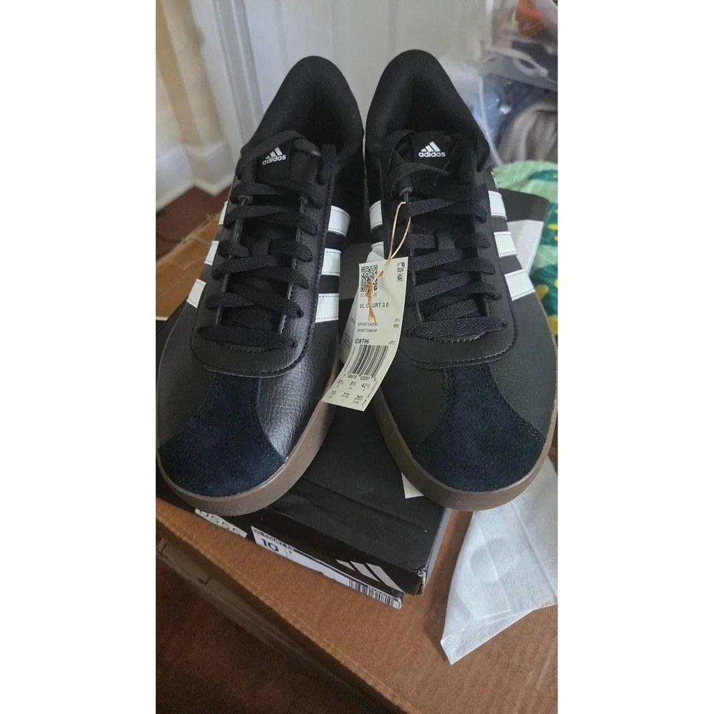Adidas VL Court 3.0 Mens Black White Gum Leather Skate Shoes Size 10